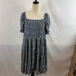Outlander Torrid Dress 3 Blue White Green Floral Smocked Puff Sleeve Pockets